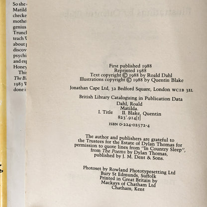 Matilda by Roald Dahl [UK FIRST EDITION / SECOND PRINTING] - Bookshop Apocalypse