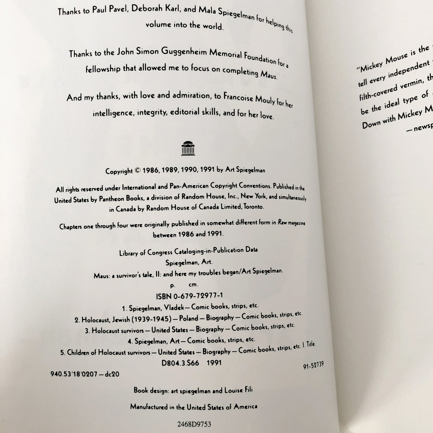 Maus II: A Survivor's Tale: And Here My Troubles Began by Art Spiegelman [TRADE PAPERBACK / 1992]