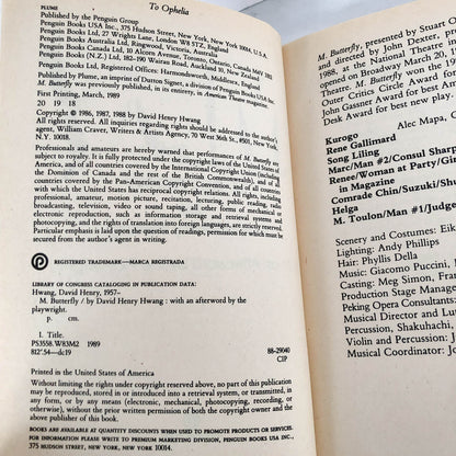 M. Butterfly: A Play by David Henry Hwang [TRADE PAPERBACK / 1989]