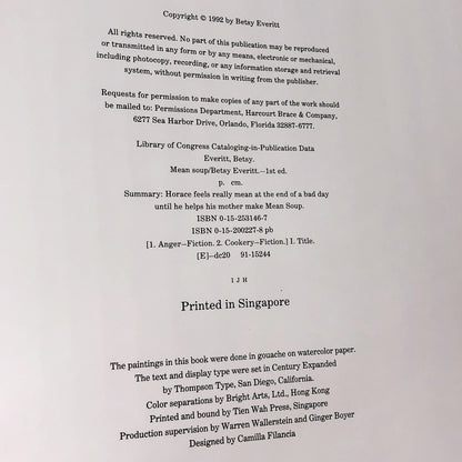 Mean Soup by Betsy Everitt [FIRST EDITION] 1992 • Harcourt