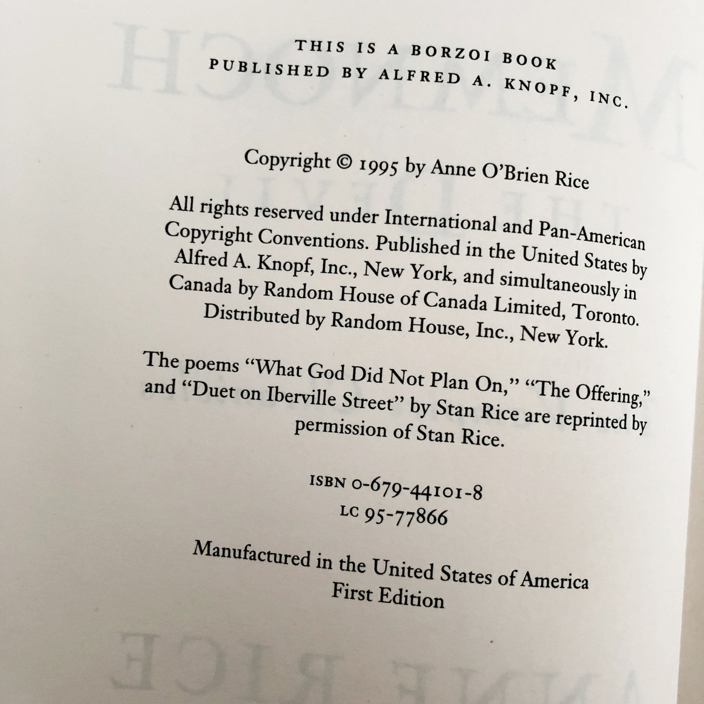 Memnoch The Devil by Anne Rice SIGNED! [FIRST EDITION / 1995]