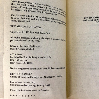 The Memory of Earth by Orson Scott Card [1993 PAPERBACK] • Homecoming Saga #1