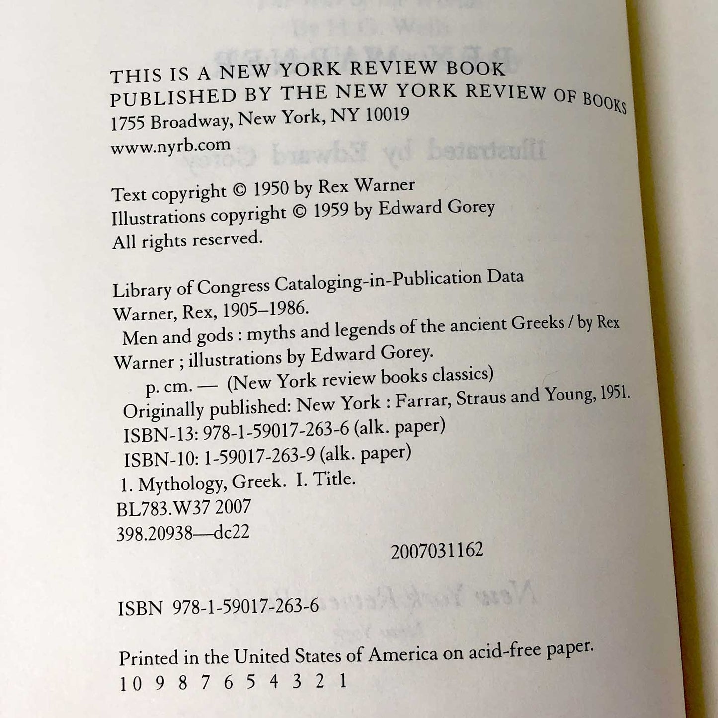 Men and Gods: Myths & Legends of the Ancient Greeks‎ by Rex Warner & Edward Gorey [DELUXE HARDCOVER] N.Y. Review of Books