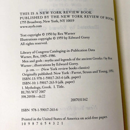 Men and Gods: Myths & Legends of the Ancient Greeks‎ by Rex Warner & Edward Gorey [DELUXE HARDCOVER] N.Y. Review of Books