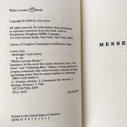 Messenger by Lois Lowry [FIRST EDITION] 2004 • The Giver #3