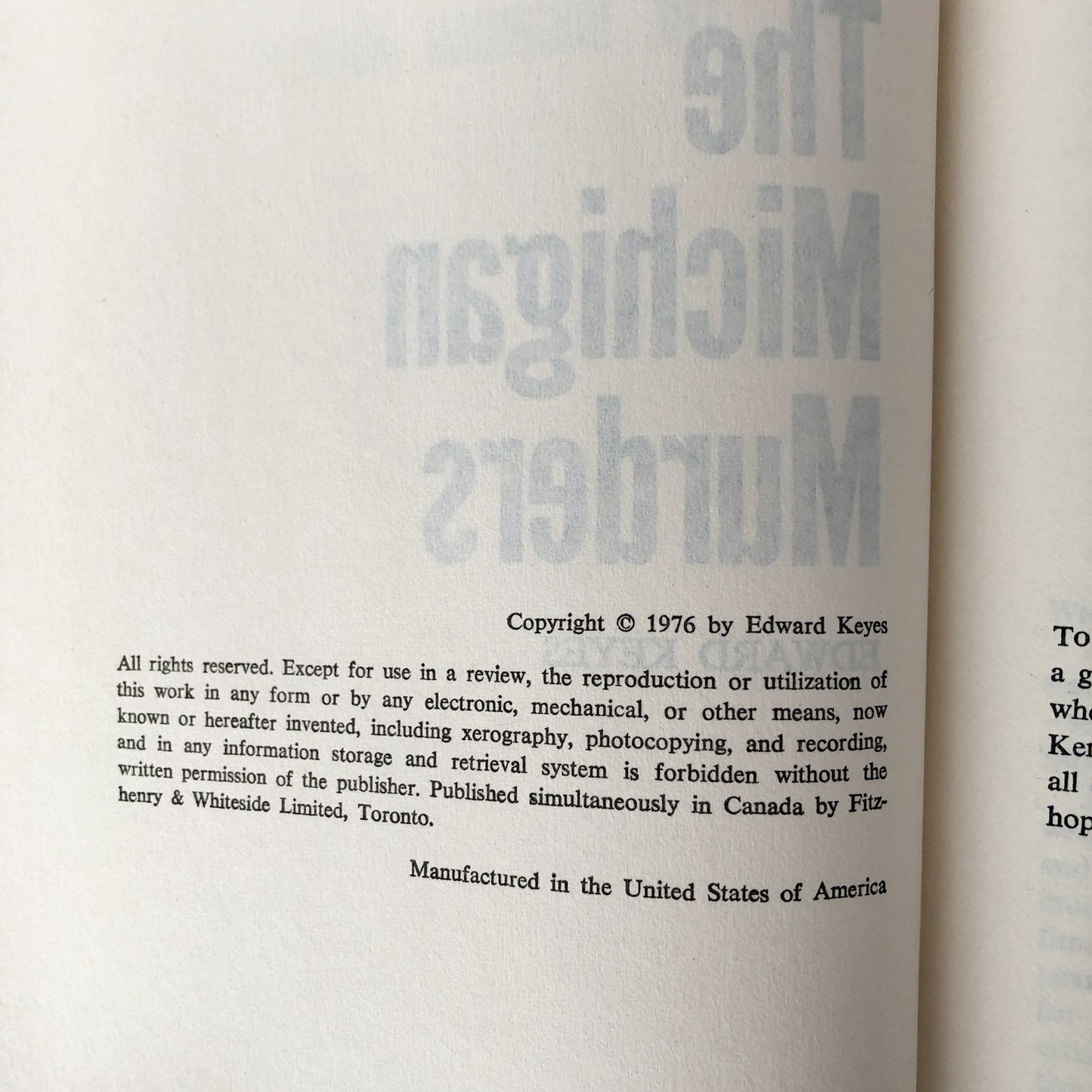 The Michigan Murders by Edward Keyes [FIRST BOOK CLUB EDITION / 1976]