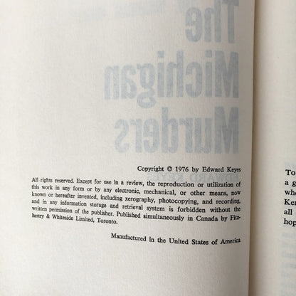 The Michigan Murders by Edward Keyes [FIRST BOOK CLUB EDITION / 1976]