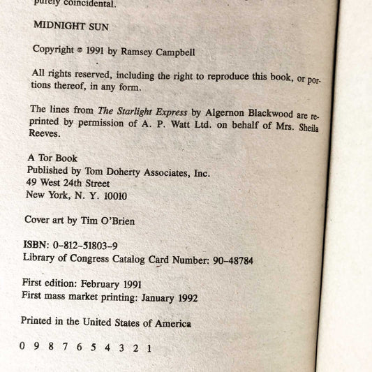Midnight Sun by Ramsey Campbell [FIRST PAPERBACK PRINTING] 1992 • Tor Horror