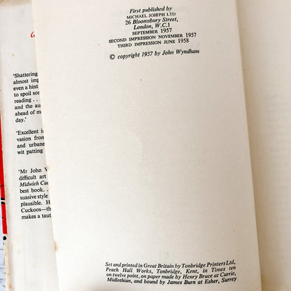 The Midwich Cuckoos by John Wyndham [U.K. FIRST EDITION / THIRD IMPRESSION] 1958 Michael Joseph