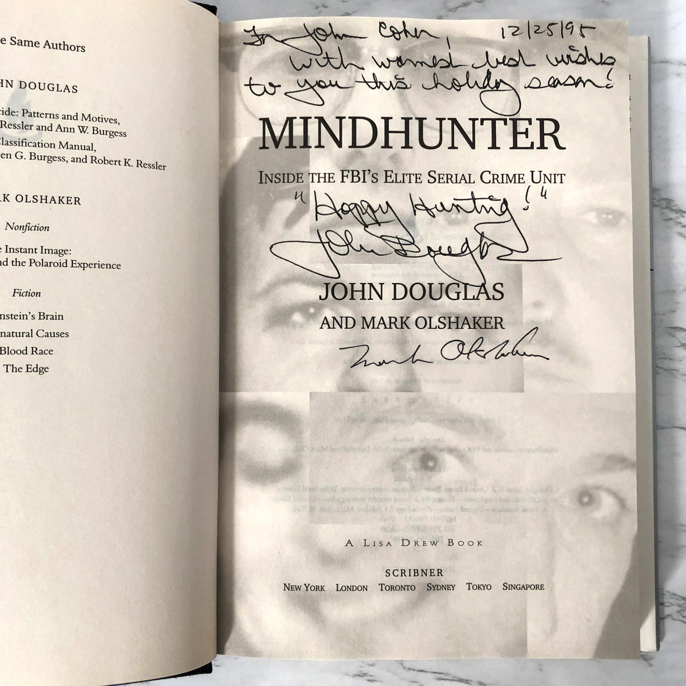 Mindhunter: Inside the FBI's Elite Serial Crime Unit by John Douglas & Mark Olshaker SIGNED! [FIRST EDITION / FIRST PRINTING]