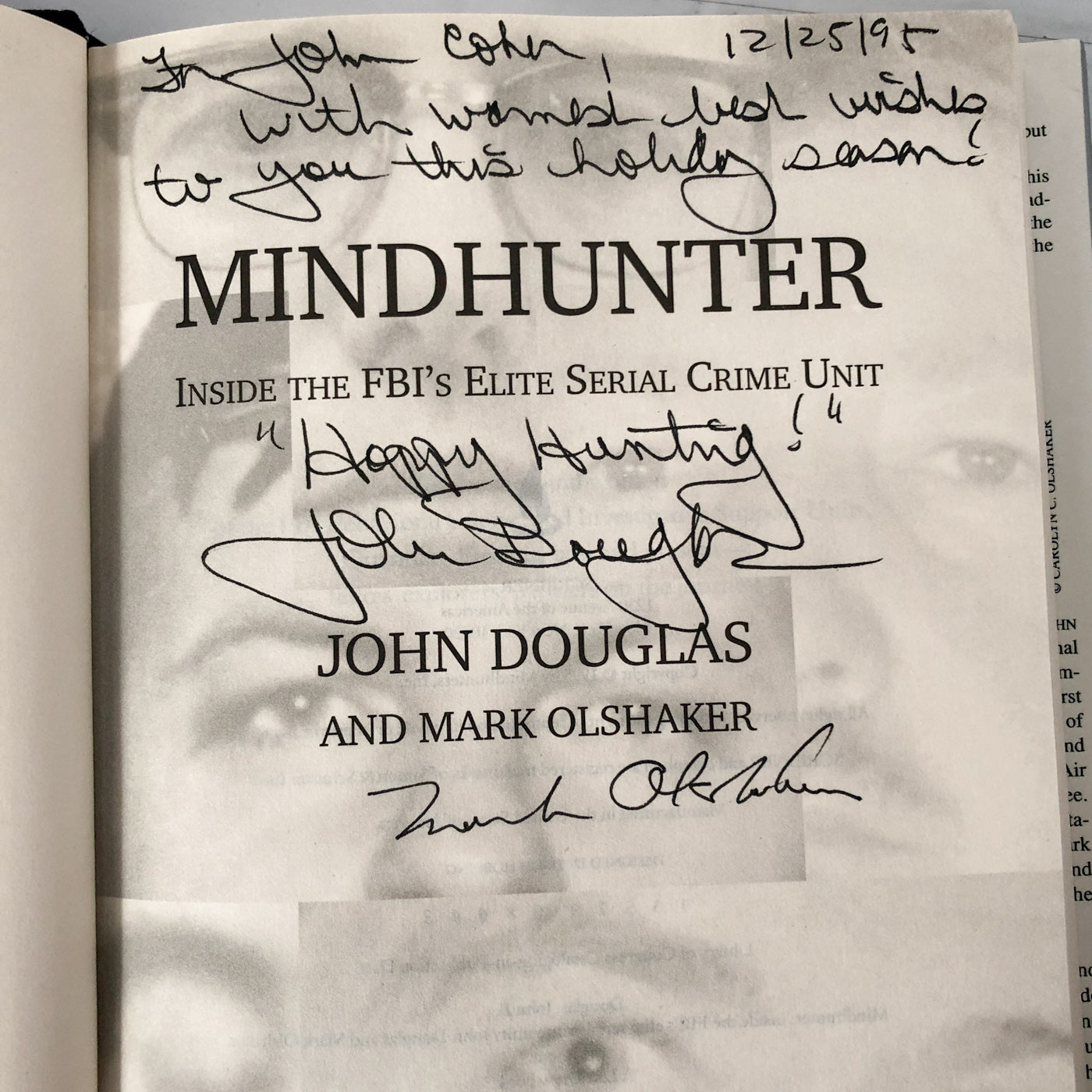 Mindhunter: Inside the FBI's Elite Serial Crime Unit by John Douglas & Mark Olshaker SIGNED! [FIRST EDITION / FIRST PRINTING]
