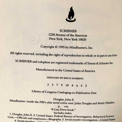 Mindhunter: Inside the FBI's Elite Serial Crime Unit by John Douglas & Mark Olshaker [FIRST EDITION] 1995