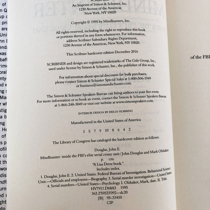 Mindhunter: Inside the FBI's Elite Serial Crime Unit by John Douglas & Mark Olshaker [HARDCOVER RE-ISSUE]