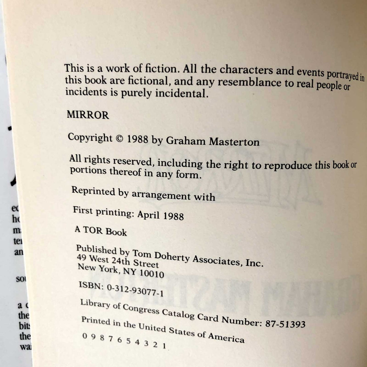 Mirror by Graham Masterton [FIRST EDITION • FIRST PRINTING] 1988 • TOR Horror