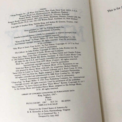 Misery by Stephen King [FIRST EDITION • FIRST PRINTING] 1987