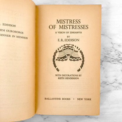 Mistress of Mistresses by E.R. Eddison [FIRST EDITION / FIRST PRINTING] 1967