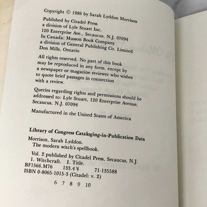 The Modern Witch's Spellbook: Book II by Sarah Lyddon Morrison [1986 TRADE PAPERBACK]