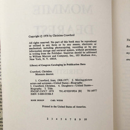 Mommie Dearest by Christina Crawford [FIRST EDITION] 1978