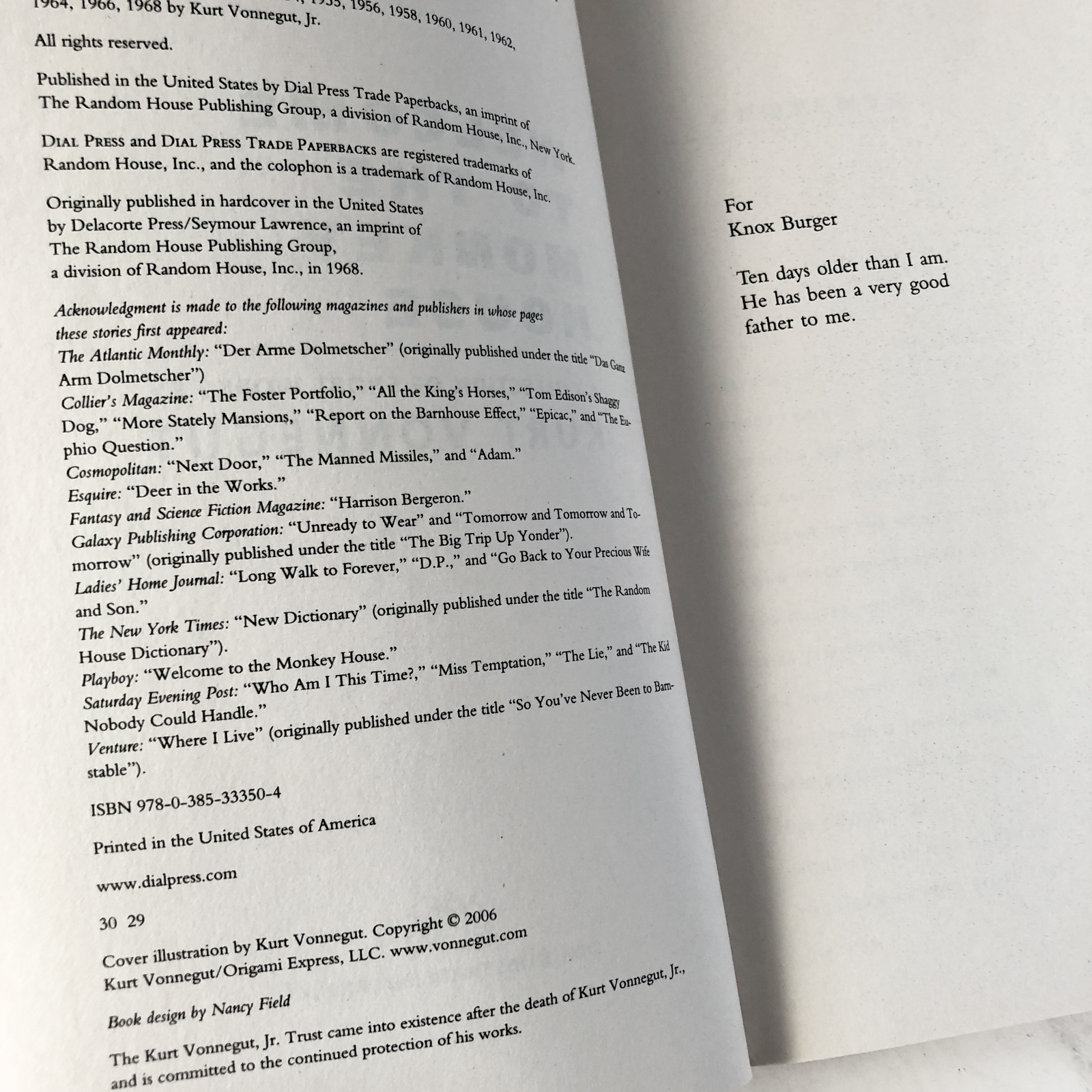 Welcome to the Monkey House by Kurt Vonnegut [2006 TRADE PAPERBACK] - Bookshop Apocalypse