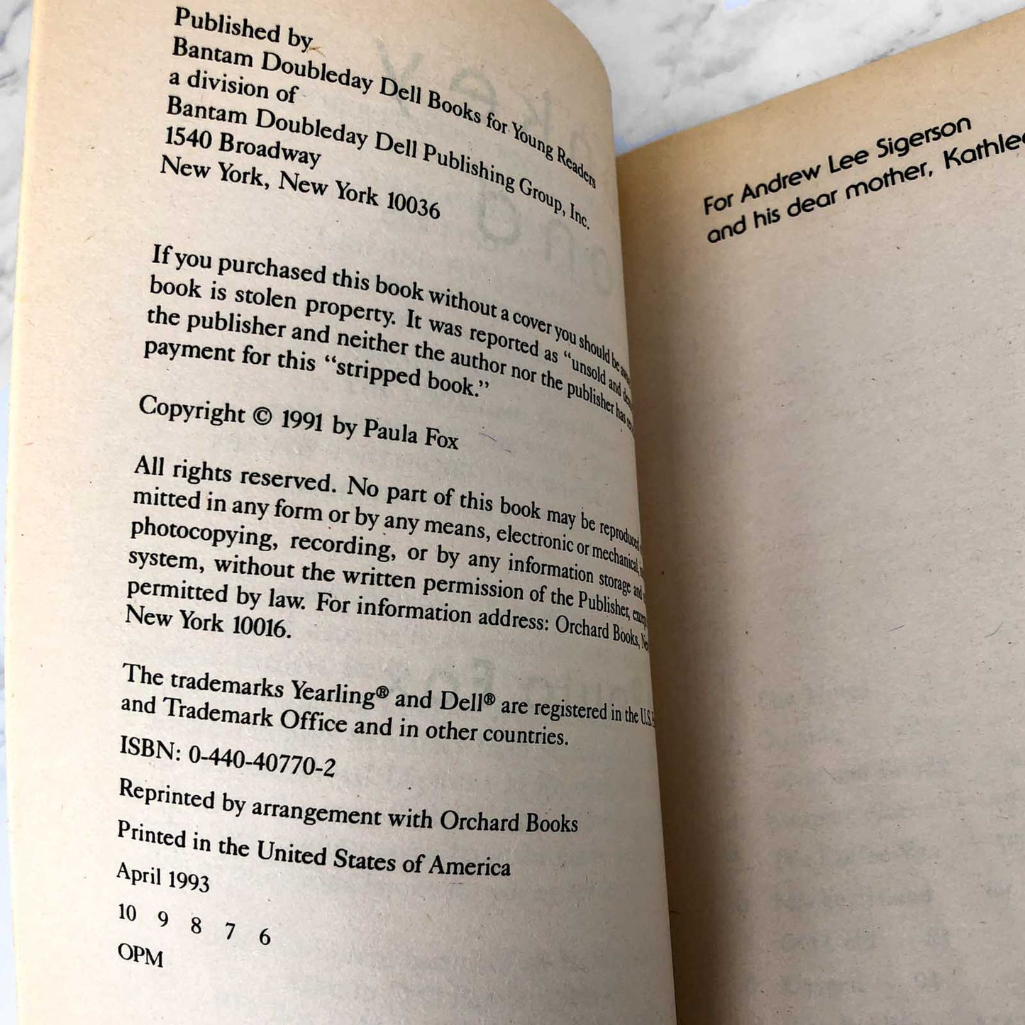 Monkey Island by Paula Fox [FIRST PAPERBACK EDITION] 1993