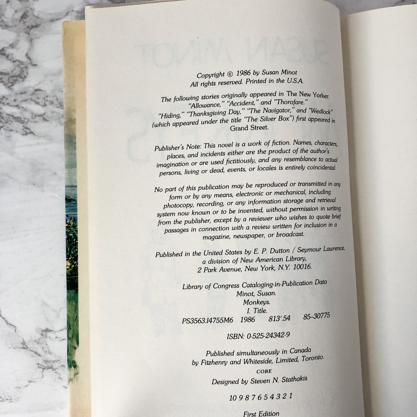 Monkeys by Susan Minot [FIRST EDITION / FIRST PRINTING / 1986] - Bookshop Apocalypse