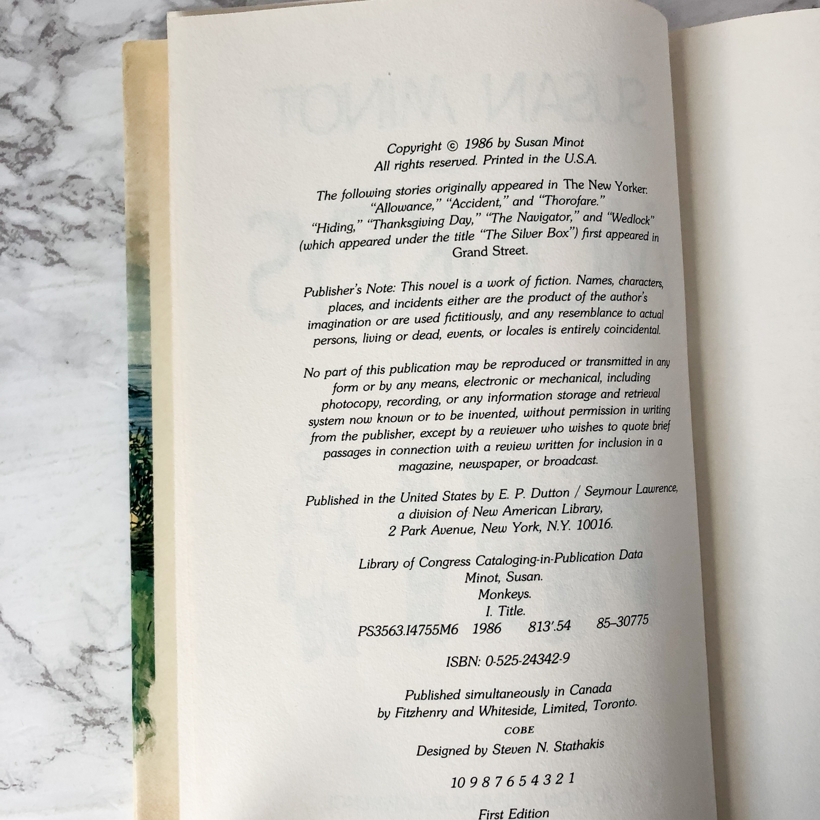 Monkeys by Susan Minot [FIRST EDITION / FIRST PRINTING / 1986] - Bookshop Apocalypse