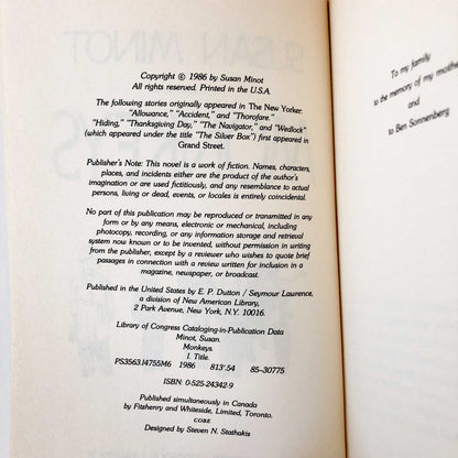 Monkeys by Susan Minot [FIRST BOOK CLUB EDITION] 1986 • E.P. Dutton