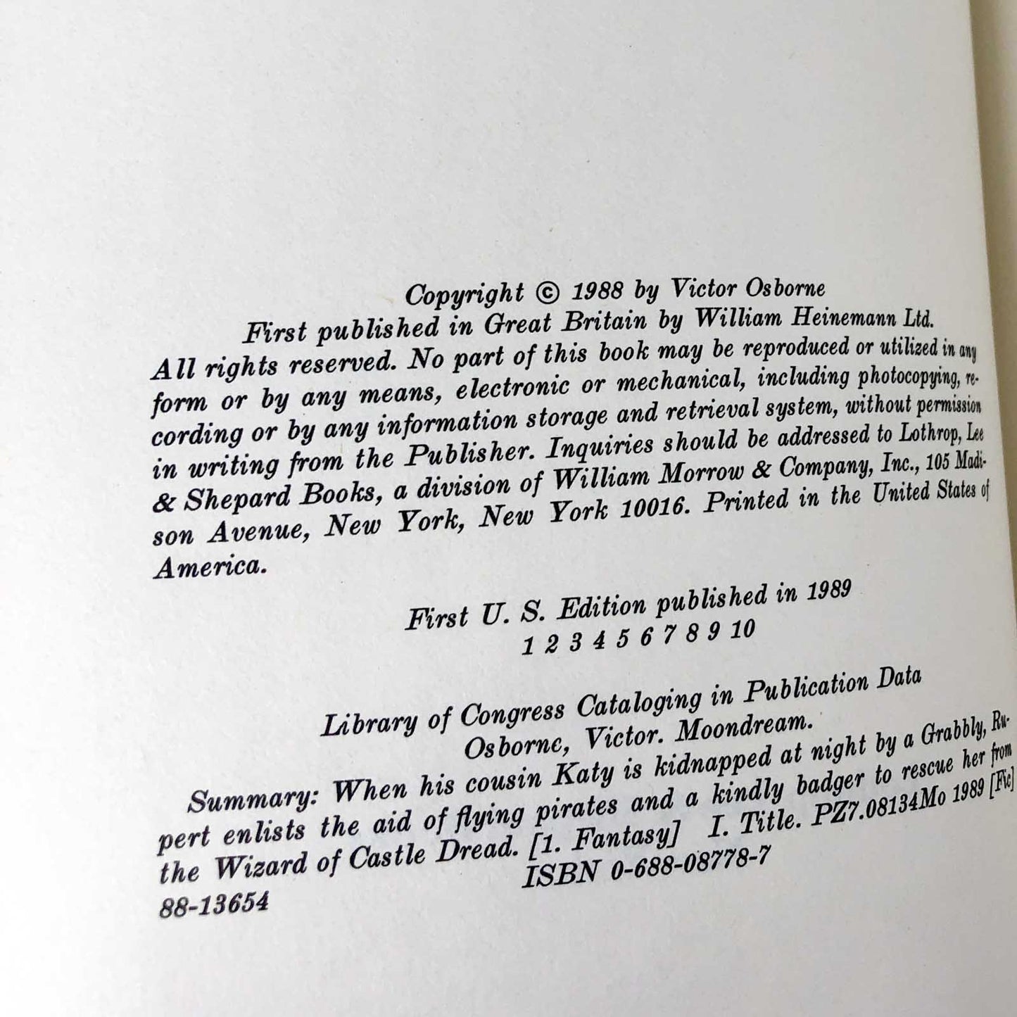 Moondream by Victor Osborne [FIRST EDITION] 1989