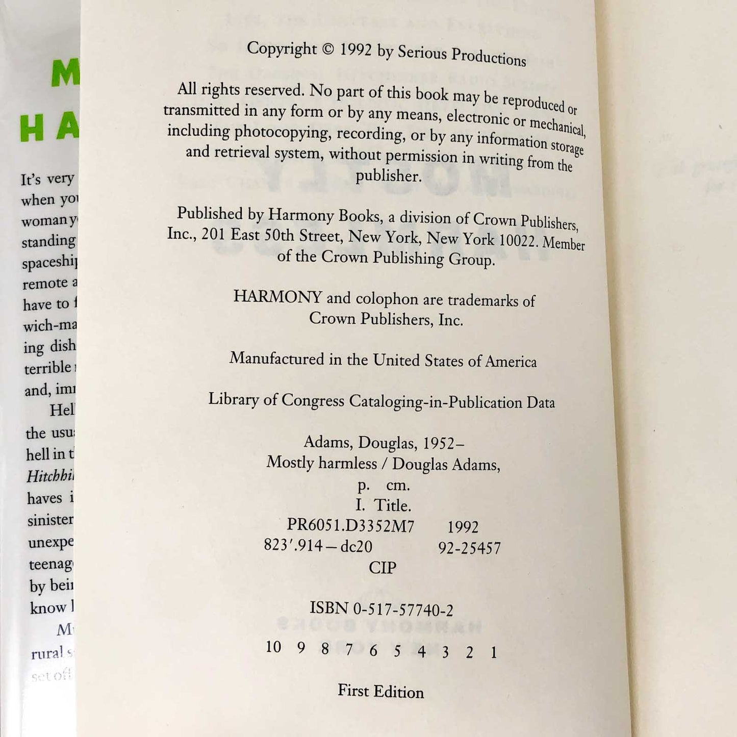 Mostly Harmless by Douglas Adams [FIRST EDITION / FIRST PRINTING] 1992