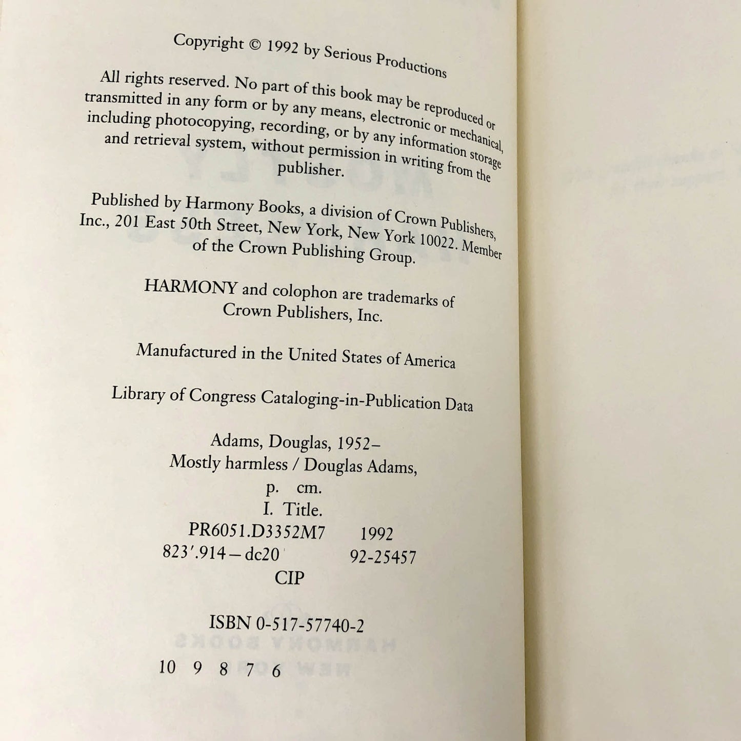 Mostly Harmless by Douglas Adams [FIRST EDITION] 1992 • Harmony Books