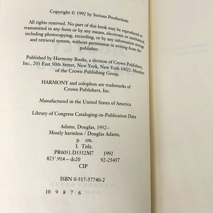 Mostly Harmless by Douglas Adams [FIRST EDITION] 1992 • Harmony Books