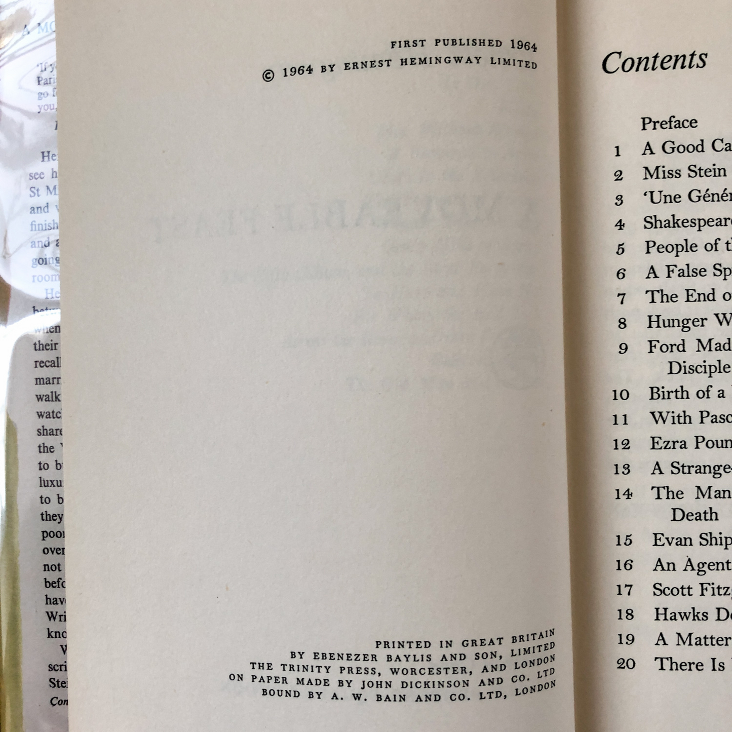A Moveable Feast by Ernest Hemingway [U.K. FIRST EDITION / FIRST PRINTING] - Bookshop Apocalypse