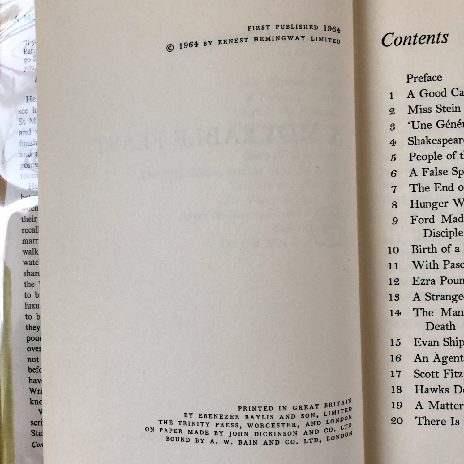 A Moveable Feast by Ernest Hemingway [U.K. FIRST EDITION / FIRST PRINTING] - Bookshop Apocalypse