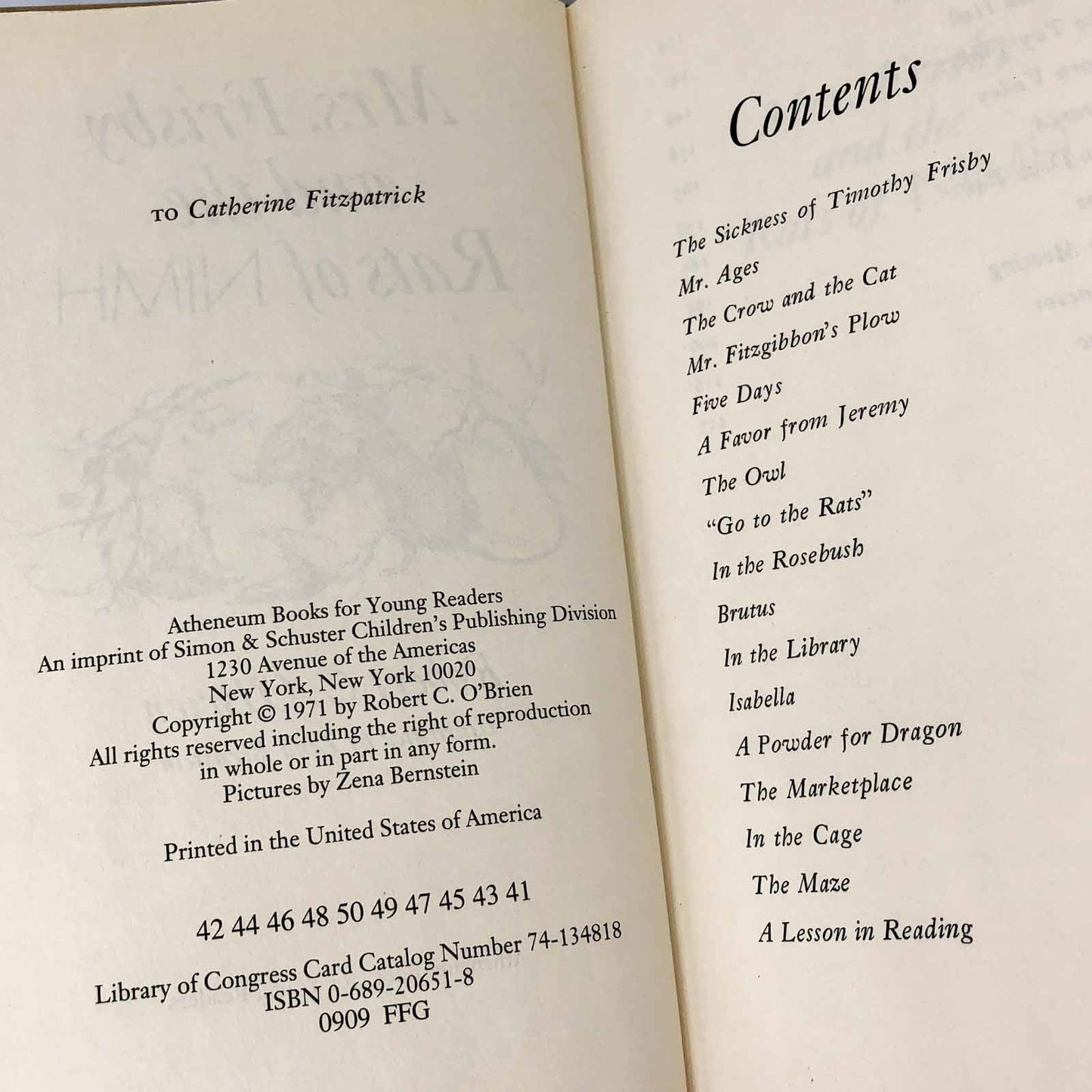 Mrs. Frisby and The Rats of NIMH by Robert C. O'Brien [HARDCOVER RE-PRINT] 2000 • Atheneum