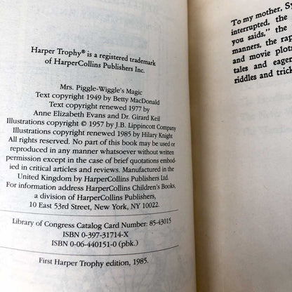 Mrs. Piggle-Wiggle's Magic by Betty MacDonald [1985 TRADE PAPERBACK]