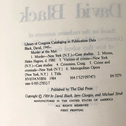 Murder at the Met by David Black [FIRST EDITION • FIRST PRINTING] 1984