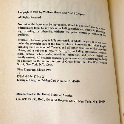 My Dinner With André by Wallace Shawn & André Gregory [FIRST EDITION PAPERBACK] 1981