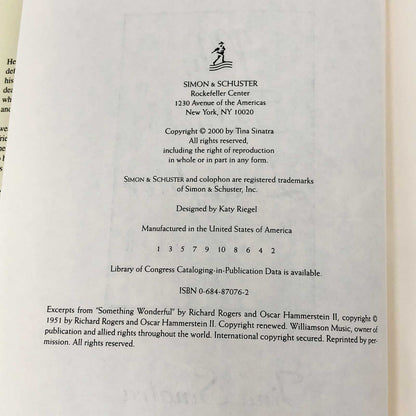 My Father's Daughter by Tina Sinatra [FIRST EDITION • FIRST PRINTING] 2000