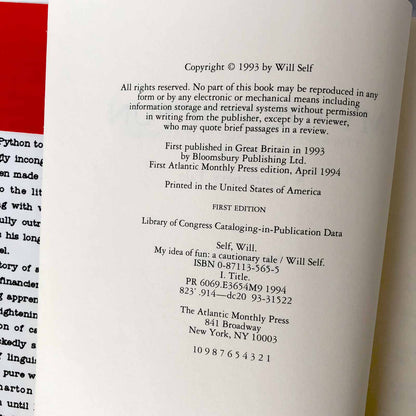 My Idea of Fun by Will Self [FIRST EDITION / 1993]