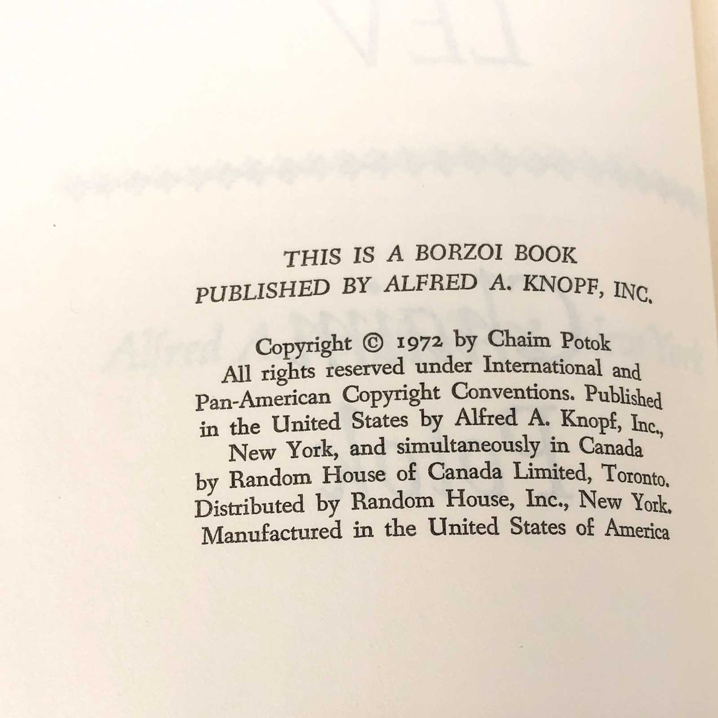 My Name Is Asher Lev by Chaim Potok [1972 HARDCOVER] • BCE