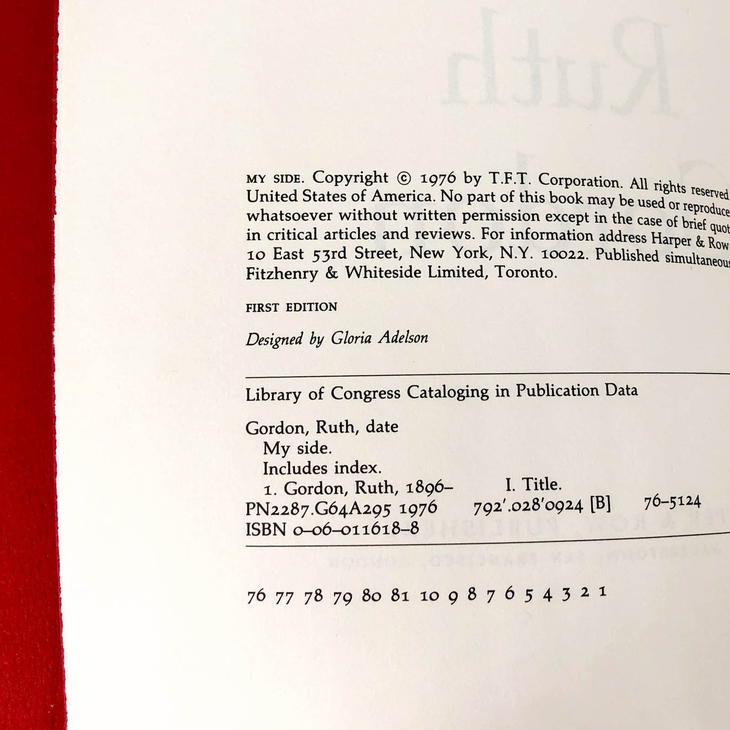 My Side: The Autobiography of Ruth Gordon [FIRST EDITION / FIRST PRINTING] 1976