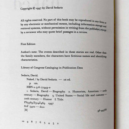 Naked by David Sedaris [FIRST EDITION] 1997 • 2nd Printing • Little Brown