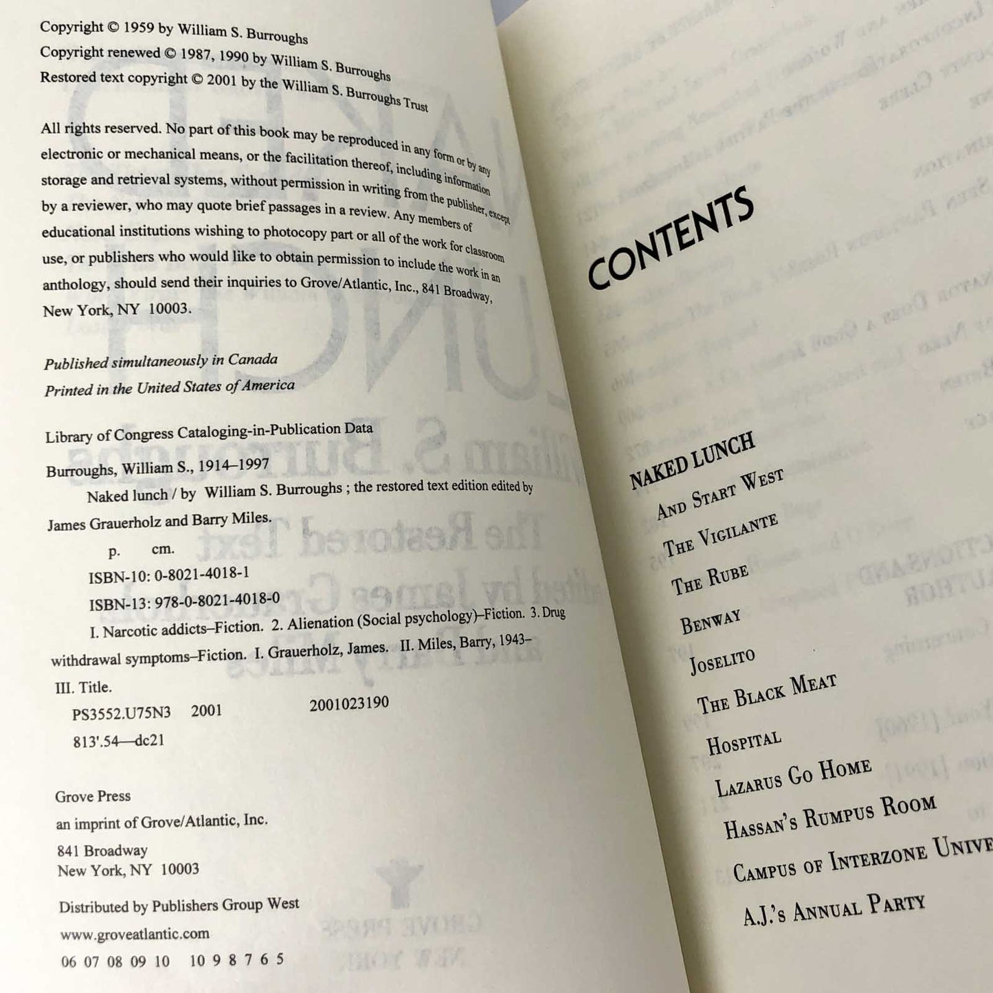 Naked Lunch [The Restored Text] by William S Burroughs [TRADE PAPERBACK] 2001