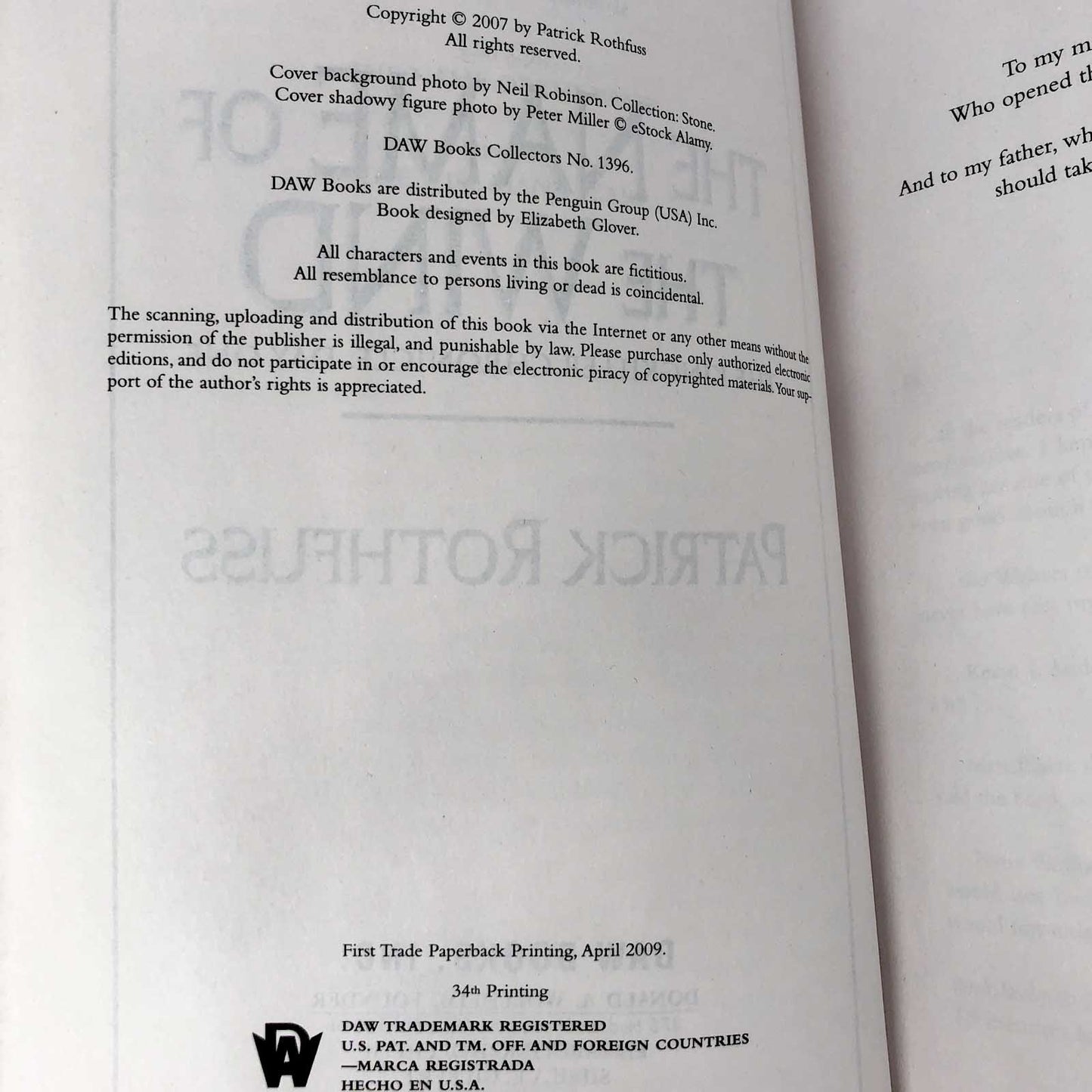 The Name of the Wind by Patrick Rothfuss [FIRST EDITION PAPERBACK] 2009