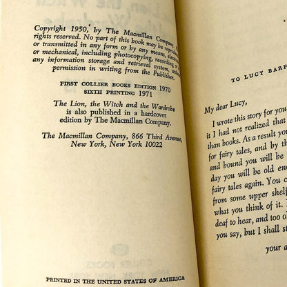 The Lion, The Witch & The Wardrobe by C.S. Lewis [1971 PAPERBACK] Chronicles of Narnia #2