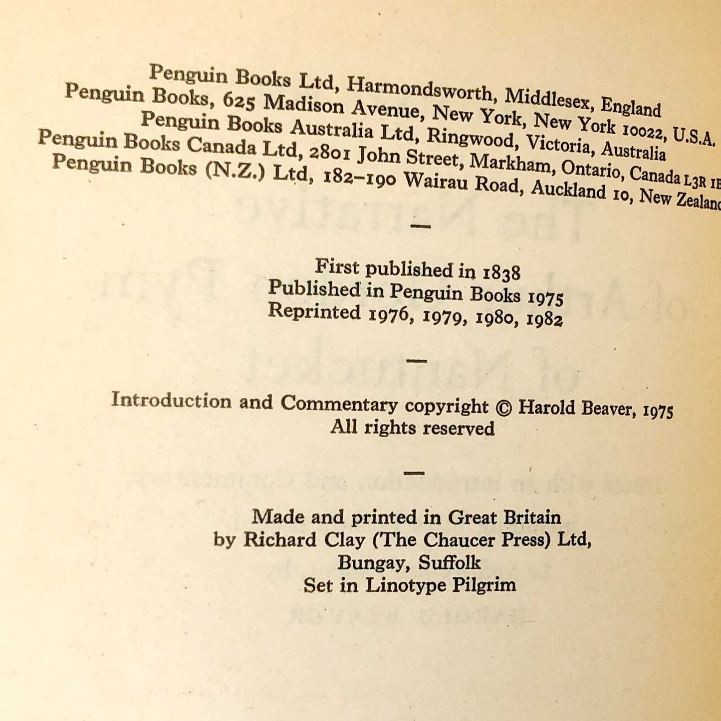 The Narrative of Arthur Gordon Pym of Nantucket by Edgar Allan Poe [1982 U.K. PAPERBACK]