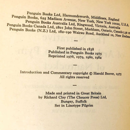 The Narrative of Arthur Gordon Pym of Nantucket by Edgar Allan Poe [1982 U.K. PAPERBACK]