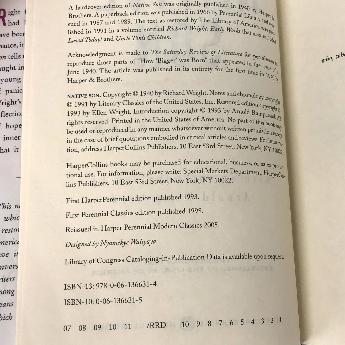 Native Son [The Restored Text] by Richard Wright [CENTENNIAL HARDCOVER RE-ISSUE] 2008 • Harper Perennial