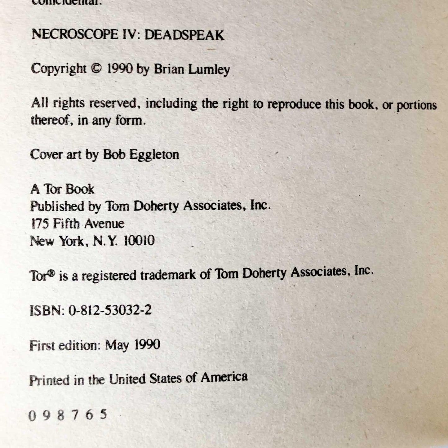 Necroscope IV: Deadspeak by Brian Lumley [FIRST EDITION PAPERBACK] 1990 • TOR Horror
