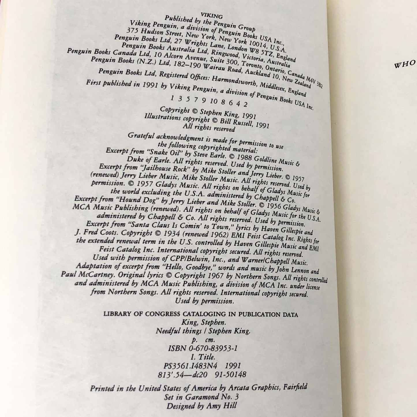 Needful Things by Stephen King [FIRST EDITION • FIRST PRINTING] 1991 • Viking